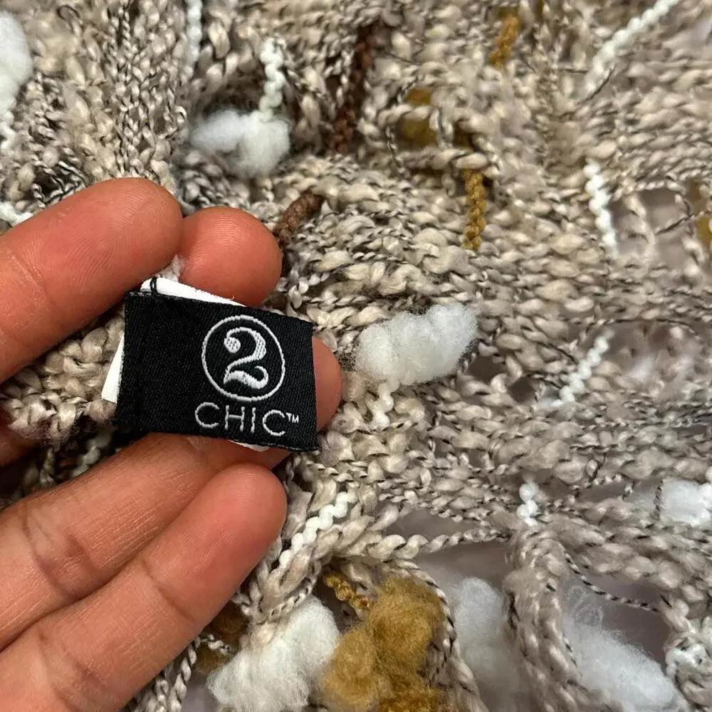 Rare 2CHIC Textured Earth-Tone‎ Pom Scarf